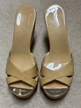 Jimmy Choo Perfume beige/nude Patent Leather Wedged Sandals - Size 36.5